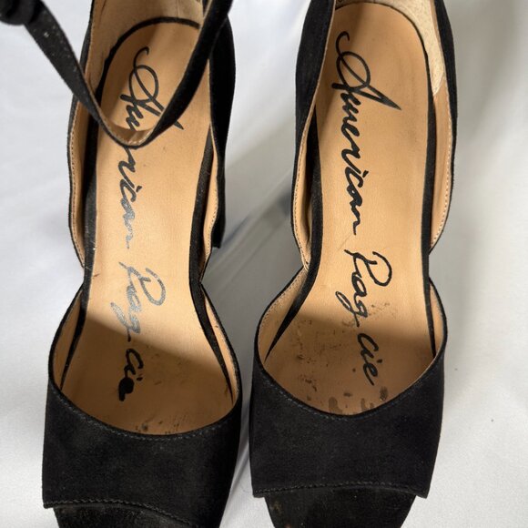 American Rag Reeta Platform Sandals Black Suede Block Heel Size 7M Ankle Strap - Picture 8 of 9